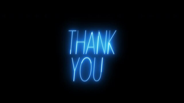 Bright neon blue thank you text animation. 4k animated typography perfect for greeting videos, social media posts, presentations.