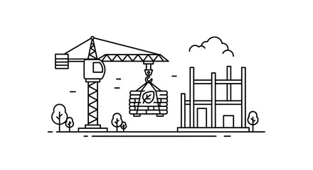 Construction crane lifting heavy brick load. © ayana