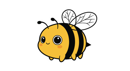 Obraz premium Adorable cartoon illustration of a fuzzy yellow and black bumblebee with large eyes and a friendly smiling face.