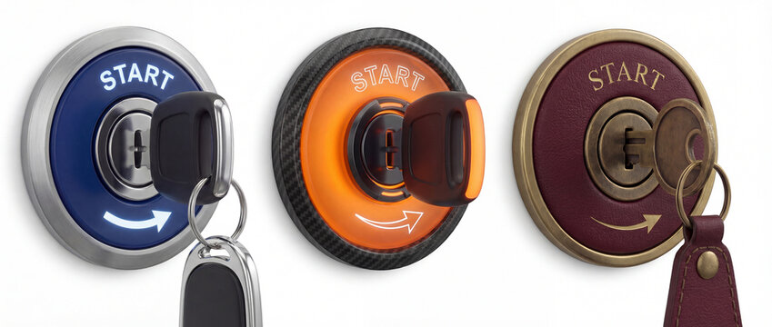 Luminous ignition button options with distinct aesthetic appeal and energetic glow