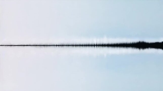 Abstract audio waveform floats over mirrored water surface