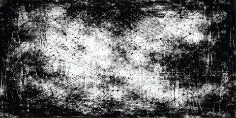 Obraz premium Aged grunge background texture featuring a dirty black and white pattern on a rough vintage wall with an old paper border design and dark concrete paint art