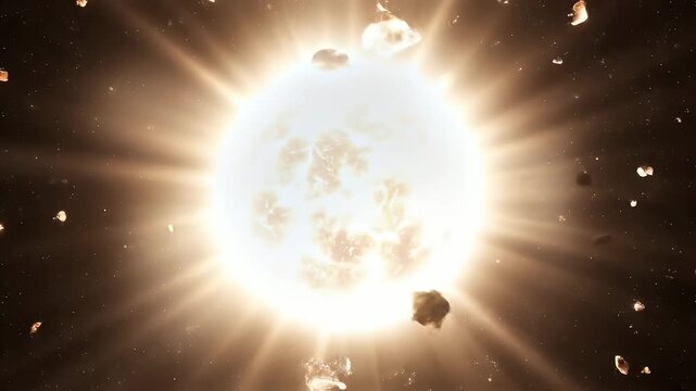 Human brain glowing and exploding into bright star in dark space