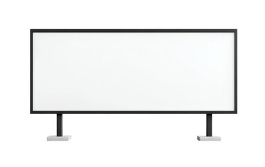 Fototapeta premium Pristine blank rectangular white advertising billboard with sleek dark frame and sturdy stands, ideal for showcasing marketing messages, branding, promotions, or custom designs.