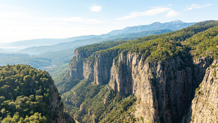 Obraz premium Panorama landscape of Tazı Kanyonu (aka Eagles Canyon, Tazi Canyon) and Bilgelik Vadisi (aka Wisdom Valley). Located in Köprülü Canyon National Park, Antalya, Turkey.Tazı Canyon is wonder of nature, l