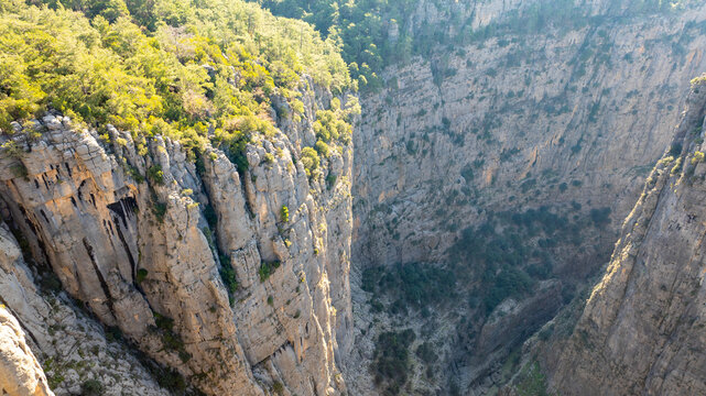 Panorama landscape of Tazı Kanyonu (aka Eagles Canyon, Tazi Canyon) and Bilgelik Vadisi (aka Wisdom Valley). Located in K&ouml;pr&uuml;l&uuml; Canyon National Park, Antalya, Turkey.Tazı Canyon is wonder of nature, l