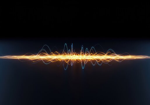 Abstract visualization of energy waves propagating across a smooth, dark surface, illustrating vibrational frequency and sympathetic impact, dynamic, vibration, sonic