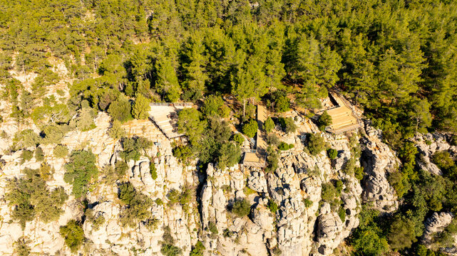 Panorama landscape of Tazı Kanyonu (aka Eagles Canyon, Tazi Canyon) and Bilgelik Vadisi (aka Wisdom Valley). Located in K&ouml;pr&uuml;l&uuml; Canyon National Park, Antalya, Turkey.Tazı Canyon is wonder of nature, l