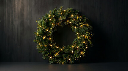 Christmas Wreath Adorned with Fairy Lights