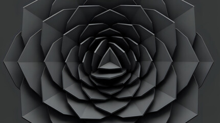 Obraz premium Abstract dark gray geometric pattern with repeating hexagonal and triangular shapes creating a modern 3D fractal design, ideal for backgrounds and digital art
