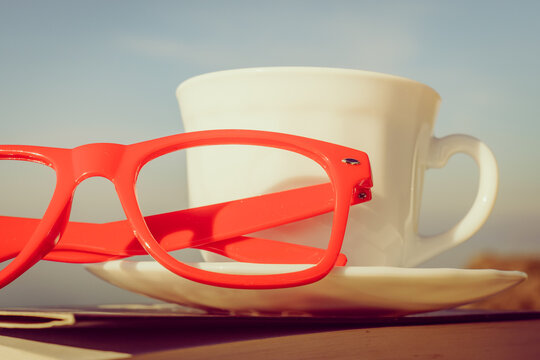 Coffe cup on nature. Outdoor picnic.