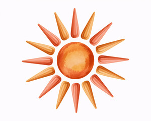 Vibrant orange sun illustration with warm rays shining bright