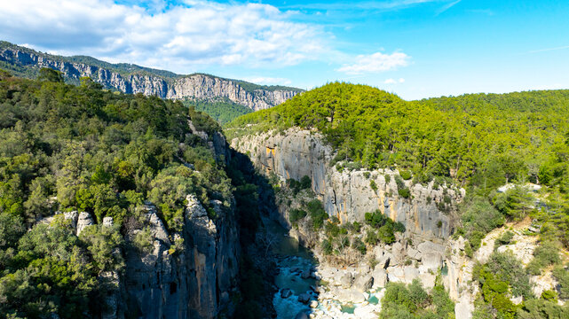 Panorama landscape of Tazı Kanyonu (aka Eagles Canyon, Tazi Canyon) and Bilgelik Vadisi (aka Wisdom Valley). Located in K&ouml;pr&uuml;l&uuml; Canyon National Park, Antalya, Turkey.Tazı Canyon is wonder of nature, l