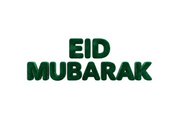 Three Dimensional Green Velvet Eid Mubarak Greeting Text Isolated on White Background