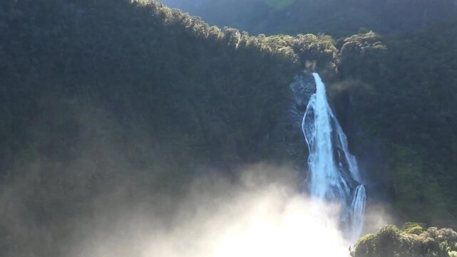 Stunning Lady Bowen Falls in Milford Sound, Fiordland national park, South Island, New Zealand