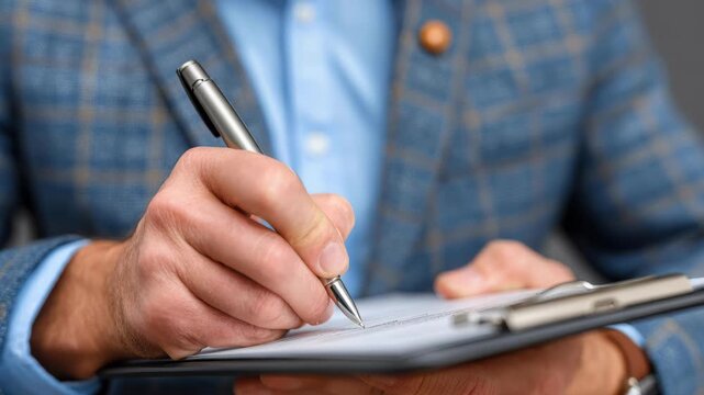 Writing on the Clipboard: Close-up of a person's hands holding a pen as they carefully document information, focusing on the details of the writing process.