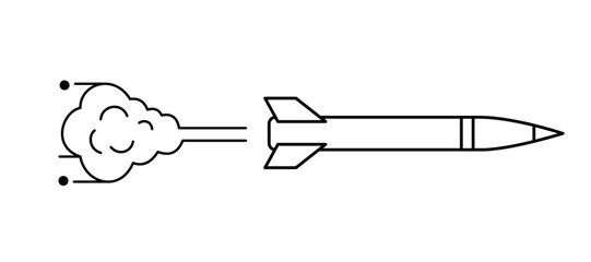 Rocket Launch Line Icon Missile Takeoff Outline Symbol Space or Military Rocket Vector Illustration
