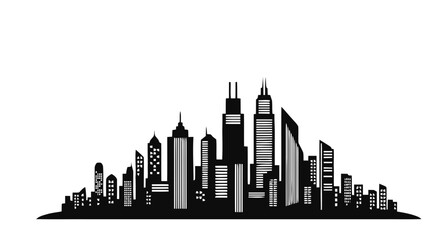 Vector illustration&nbsp;of black and white city skyline silhouette illustration on a transparent background