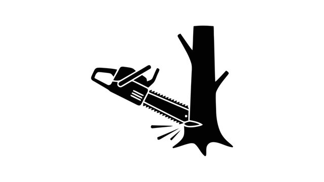 Vector illustration&nbsp;of chainsaw cutting tree trunk icon on a transparent background
