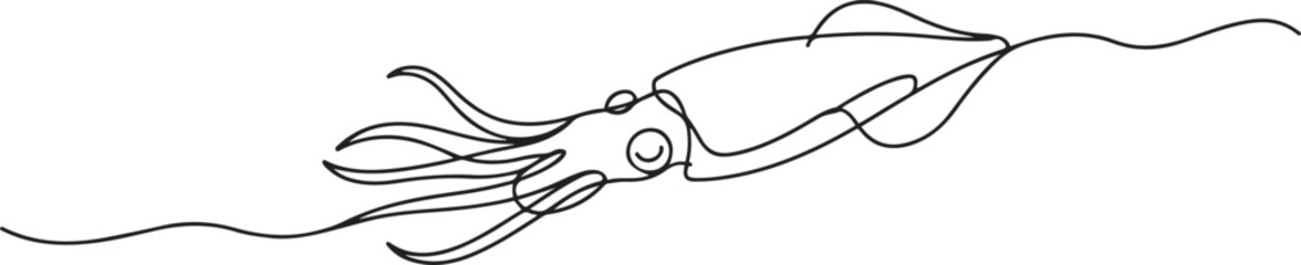 Squid sea animal outline drawing illustration. one continuous line drawing of squid in the sea. one line Icon drawing © MofajjolHossen