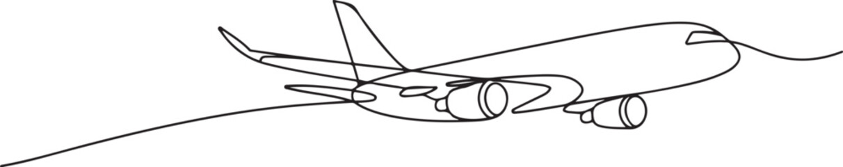 Fototapeta premium Airbuss fly outline drawing illustration. one continuous line drawing of pflying plane. one line Icon drawing