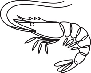 Obraz premium Shrimp illustration in continuous one line drawing. Prawn in one line draw. Editable vector. one line Icon drawing