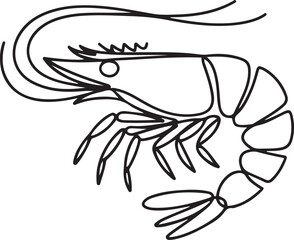 Shrimp illustration in continuous one line drawing. Prawn in one line draw. Editable vector. one line Icon drawing