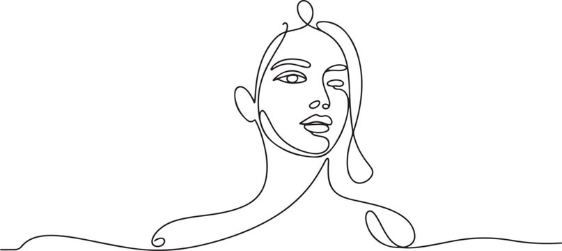 Beautyful lady face in continuous one line drawing. Single line art illustration of woman face. one line Icon drawing