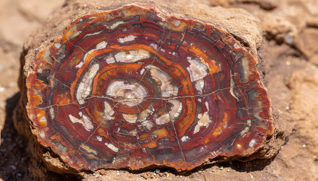 Petrified wood, colorful fossilized tree trunk