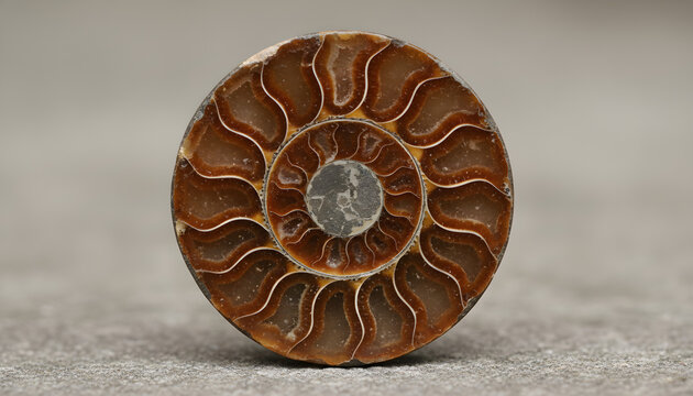 Ammonite fossil on gray background