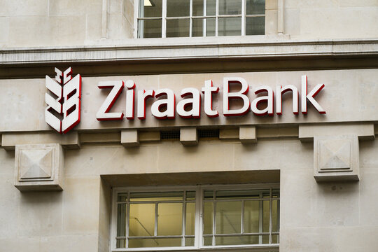 London, UK - September 10, 2025; Sign on building for Turkish state owned Ziraat Bank