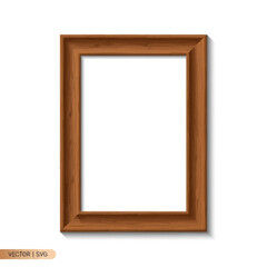 Empty wooden frame, rustic brown, isolated on white background, for photos or art