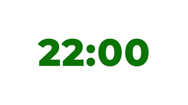 24 minutes Digital countdown. Twenty four minute countdown timer animation on white background.