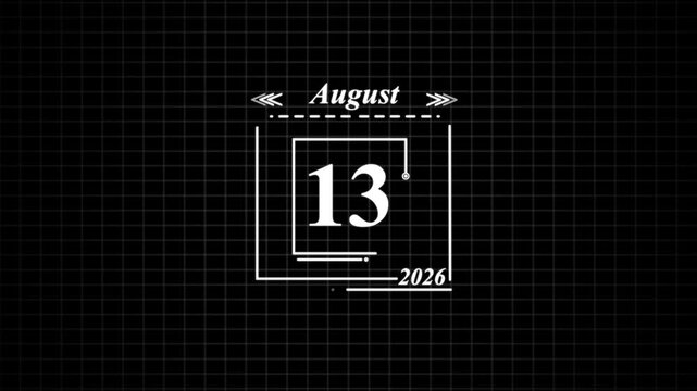August 13, 2026, date display with grid background calendar. Highlighting date Very important date on the calendar.