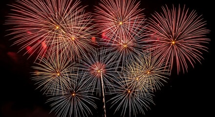 Vibrant Fireworks Explode in Night Sky.