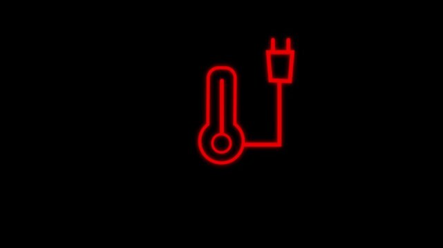 Glowing neon temperature thermostat icon connected to electric plug symbolizing smart energy control, heating system and power management technology. Futuristic white neon line icon