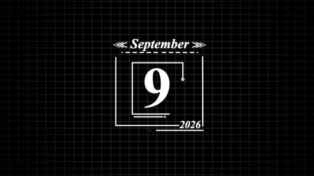 September 9th 2026 Calendar Date Display. Highlighting date Very important date on the calendar.