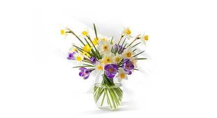 Vibrant spring floral arrangement in clear glass vase