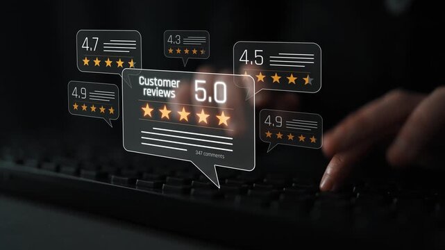 Customer centric review and rating system support product review, digital rating concept, and customer give good trust by visualizing people choice through stars and feedback content technology Marrow