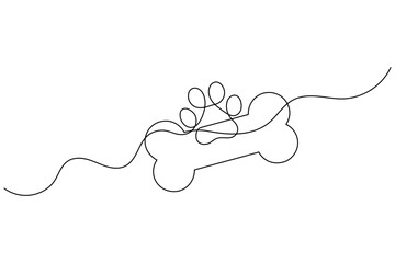 Fototapeta premium Dog Bone Continuous One Line Drawing Minimalist Pet Food Outline Vector Icon Illustration