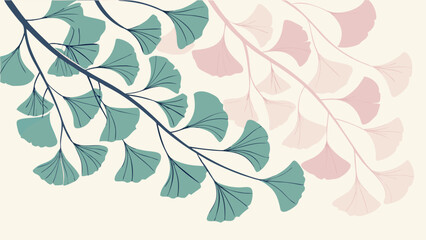 Fototapeta premium Ginkgo Biloba Leaves Pattern Background with Teal and Pink Botanical Foliage for Elegant Wedding Invitations Greeting Cards Interior Design Wall Art and Minimalist Web Graphics