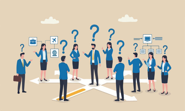Choose career together choice, decide the right or wrong direction, opportunity challenge, confusion or thinking to find the way concept, confused businessman choosing direction.