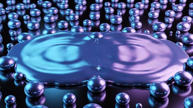 Abstract composition of shiny spheres and amorphous shapes with reflections