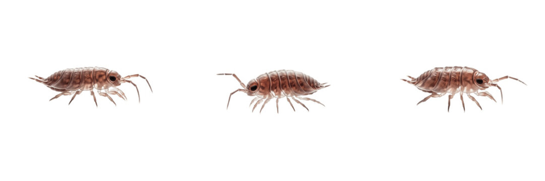 Common Woodlouse Oniscidea Isolated on White Background Small Terrestrial Isopod Macro Photography Set Triple Angle View Garden Wildlife High Quality Stock Asset Digital