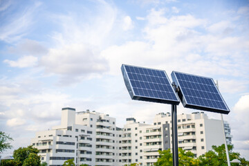 Fototapeta premium Solar Panel in Modern Residential City with a clear sky background