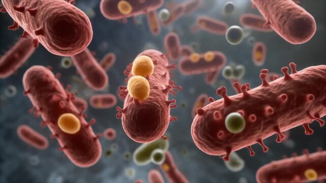 Bacteria cells in a microscopic view