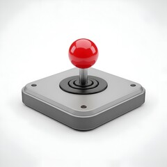 Joystick 3d Icon with Red Ball Handle on a Square Base Isolated on a White Background for Gaming Digital Design and Interface Development Concepts