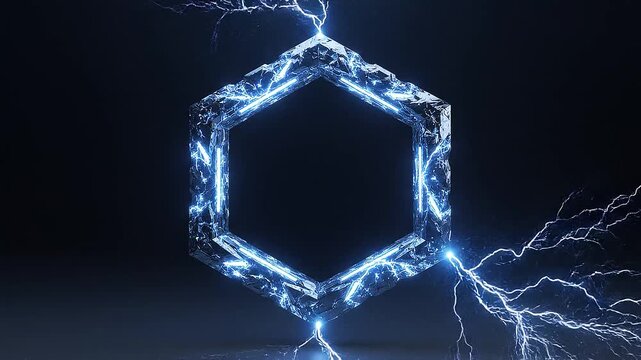 Abstract electric hexagon frame energy and digital technology concept