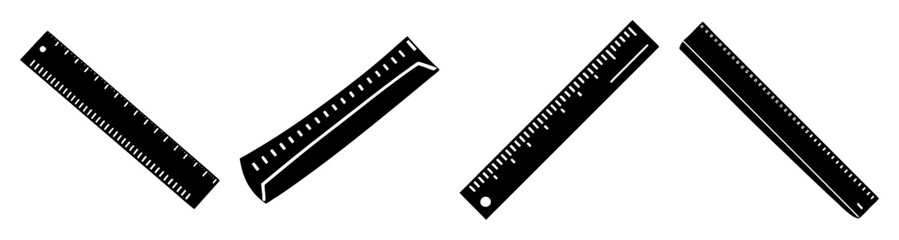 Fototapeta premium Three black and silver metal rulers aligned horizontally on white background for precision measurement tools