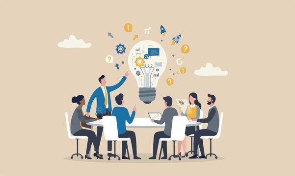 Experiment cream meeting teams together color, with two small flag on red pillars concept, businessman experimenting new idea lightbulb to invent new product.